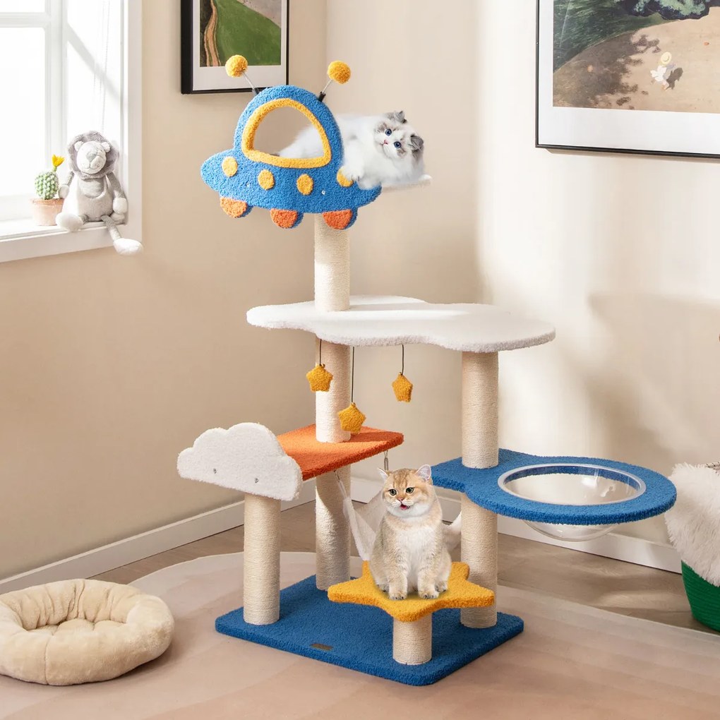 Arranhador para gatos 124 CM com vários níveis Poste de raspagem Tema Espaço Azul