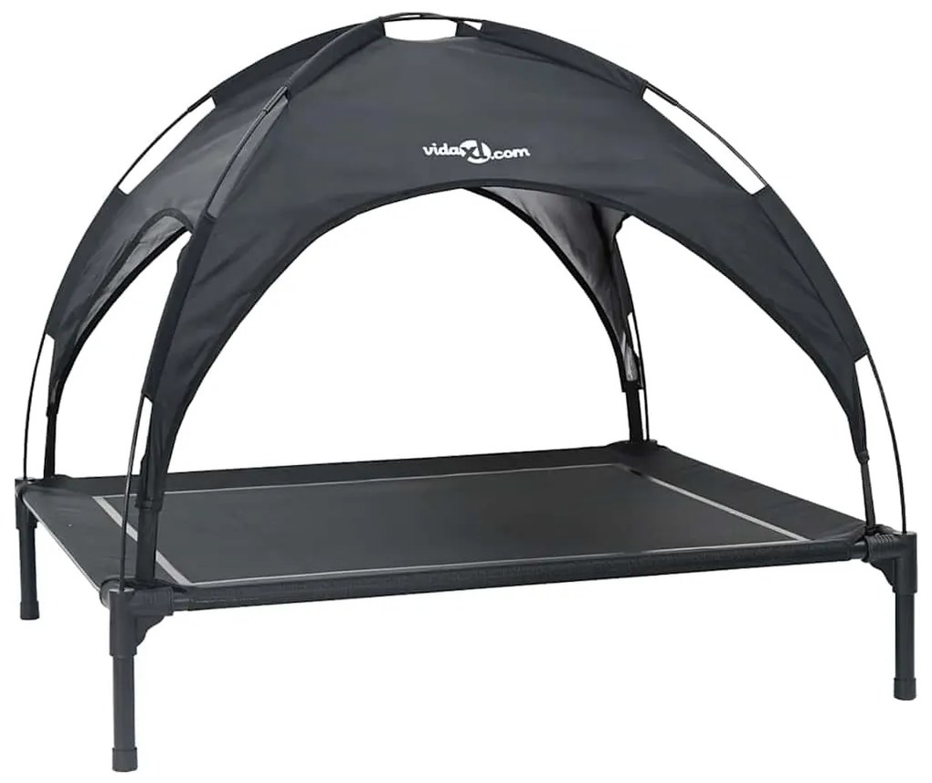 Cama Elevada para Cães com Capota Removível Preto XL Aço