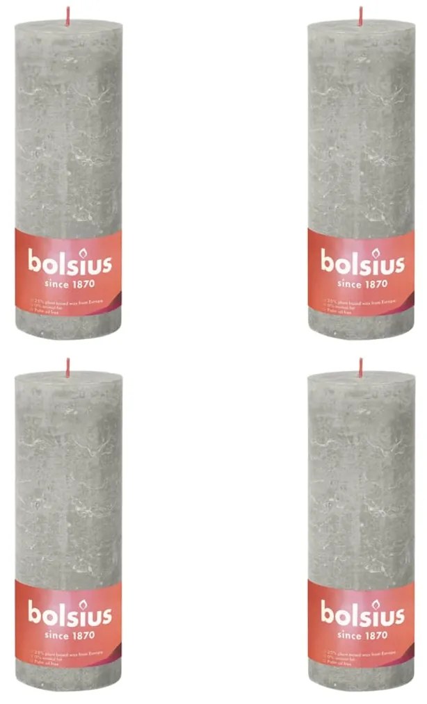 Bolsius Velas rústicas cilíndric. Shine 4pcs 190x68mm cinzento areia