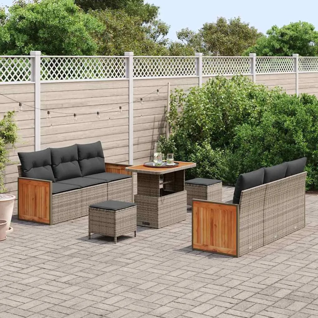 Conjunto de Sofá de Jardim vidaXL de 9 Peças com Almofadas Cinza Ratta