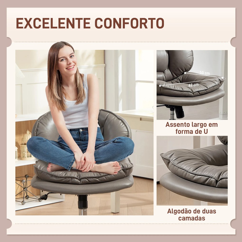 Cadeira de Escritório com Rodas Cadeira para Secretária com Função Baloiço Assento Amplo Sem Braços 60x65x83-93 cm Cinza Escuro