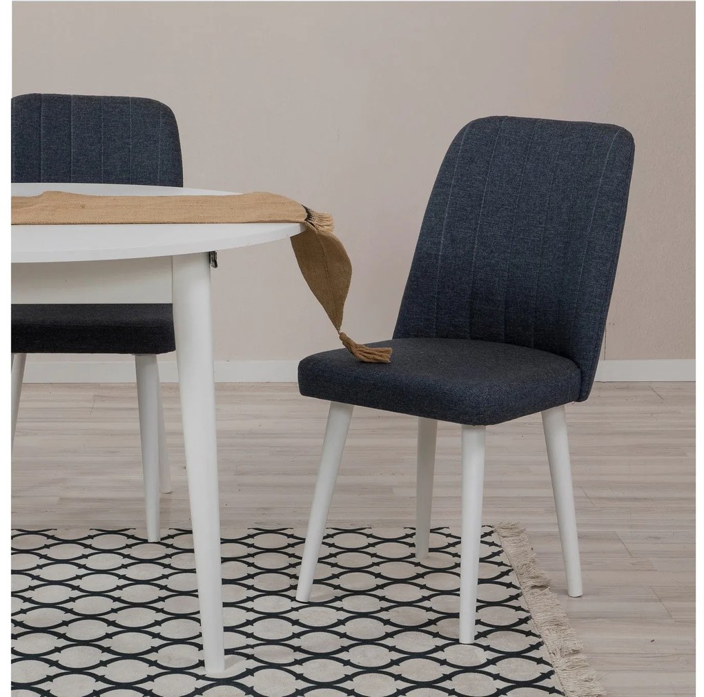Conjunto de Mesa de Jantar Extensível e Cadeiras Vina – Branco e Azul