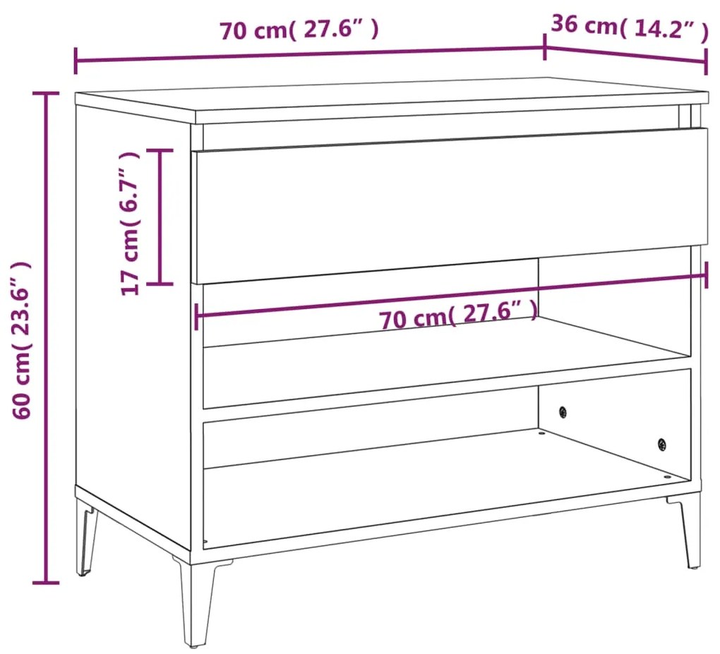 Sapateira 70x36x60 cm derivados de madeira cinzento sonoma