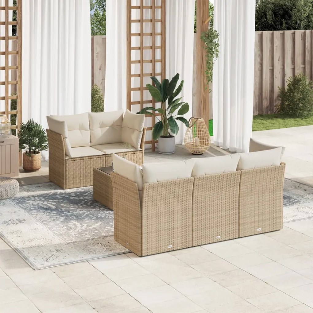 vidaXL 6 pcs conjunto de sofás p/ jardim com almofadões vime PE bege