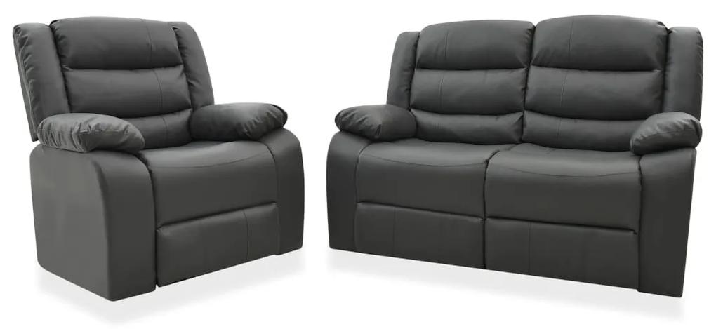 2 pcs conjunto de sofás reclináveis couro artificial cinza