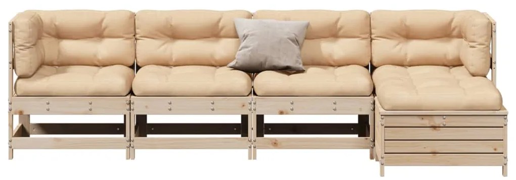 5 pcs conjunto lounge de jardim c/ almofadões pinho maciço