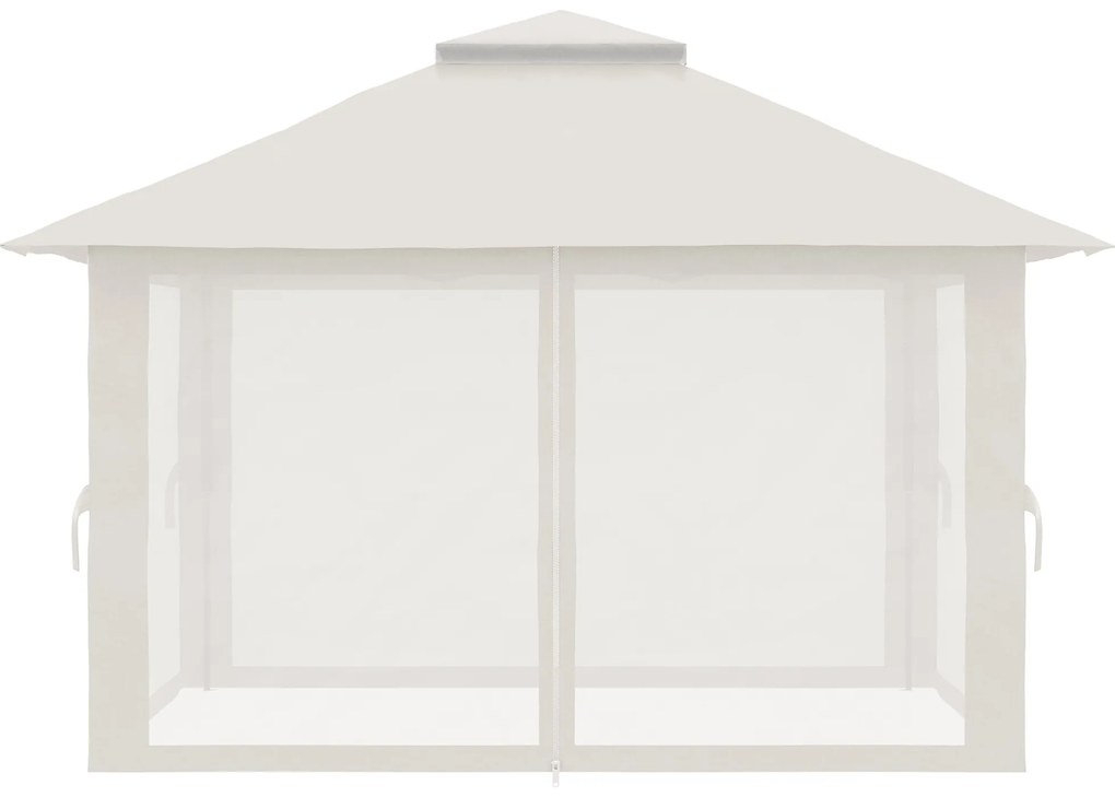Outsunny Tenda Dobrável Pop-UP 3,92x3,92x2,83m Tenda de Jardim com Altura Ajustável Proteção UV50+ Teto Duplo Rede Mosquiteira e Bolsa de Transporte com Rodas para Festas Campismo Bege