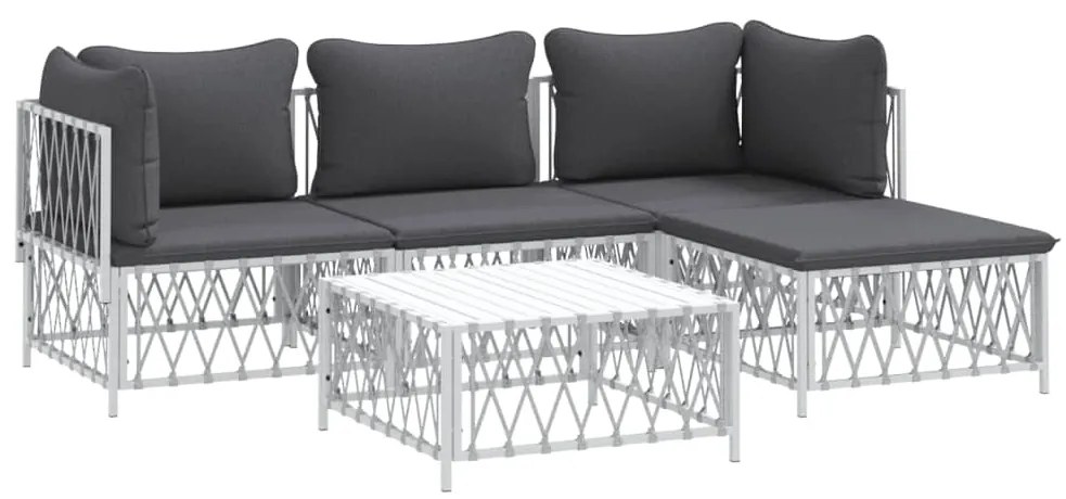 5 pcs conjunto lounge de jardim com almofadões aço branco