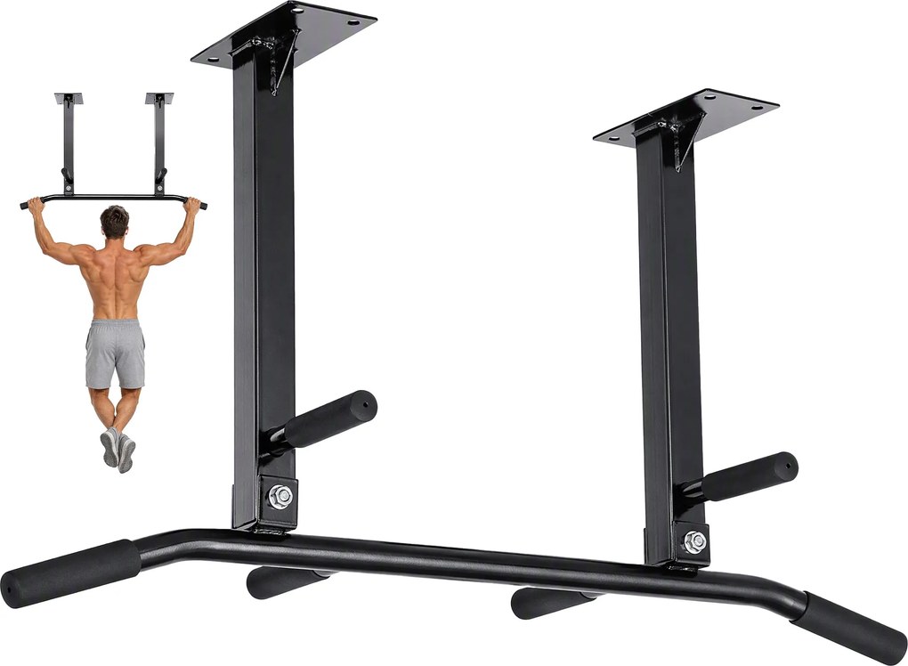 HOMCOM Barra Elevação Parede Pull-Up Aço Treino Casa Carga Máxima 150 kg 1055x280x490 cm Design Ergonómico Preto | Aosom Portugal