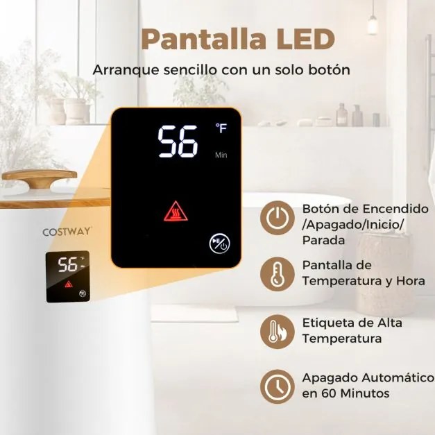 Aquecedor de toalhas para casa banho de 18 L com tela LED e desligamento automático Cubo portátil branco