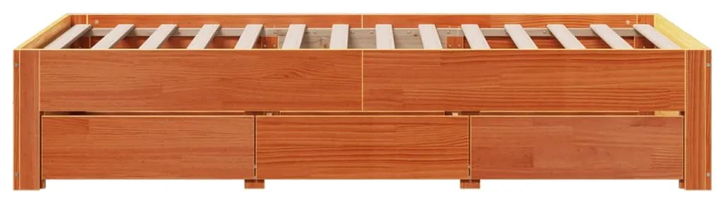 Cama sem colchão com gavetas madeira pinho maciça castanho-mel