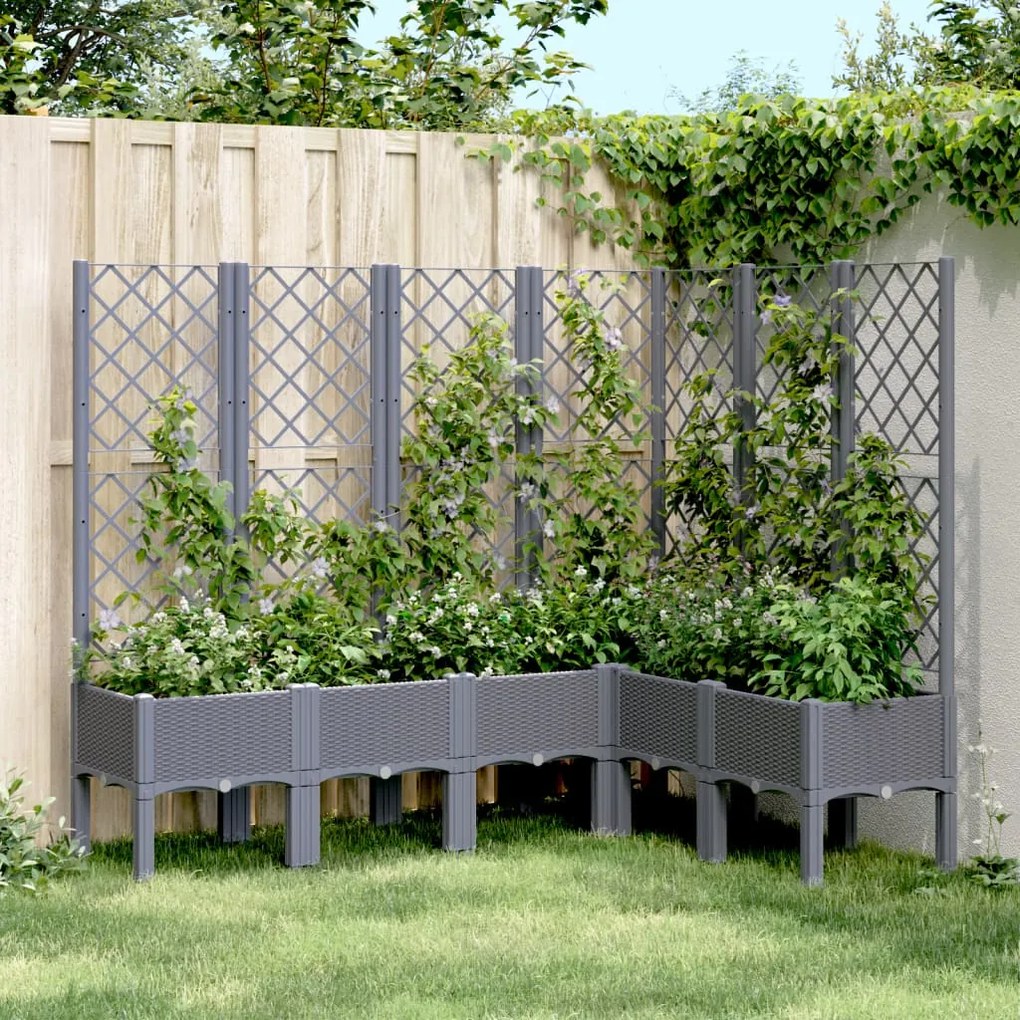 vidaXL Vaso/floreira de jardim c/ treliça 160x120x142 cm PP cinzento azul