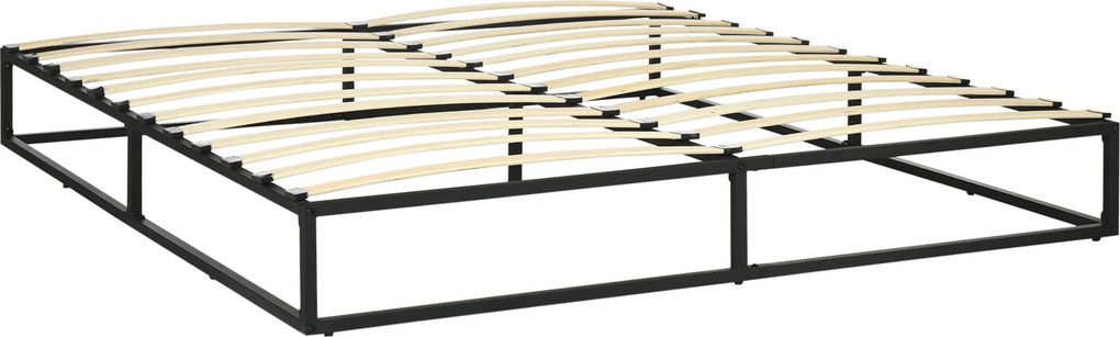 HOMCOM Estrutura de Cama de Aço Altura 25 cm Estrado de Cama para Colchão 180x200 cm com Ripas de Madeira para 1-2 Pessoas Preto | Aosom Portugal