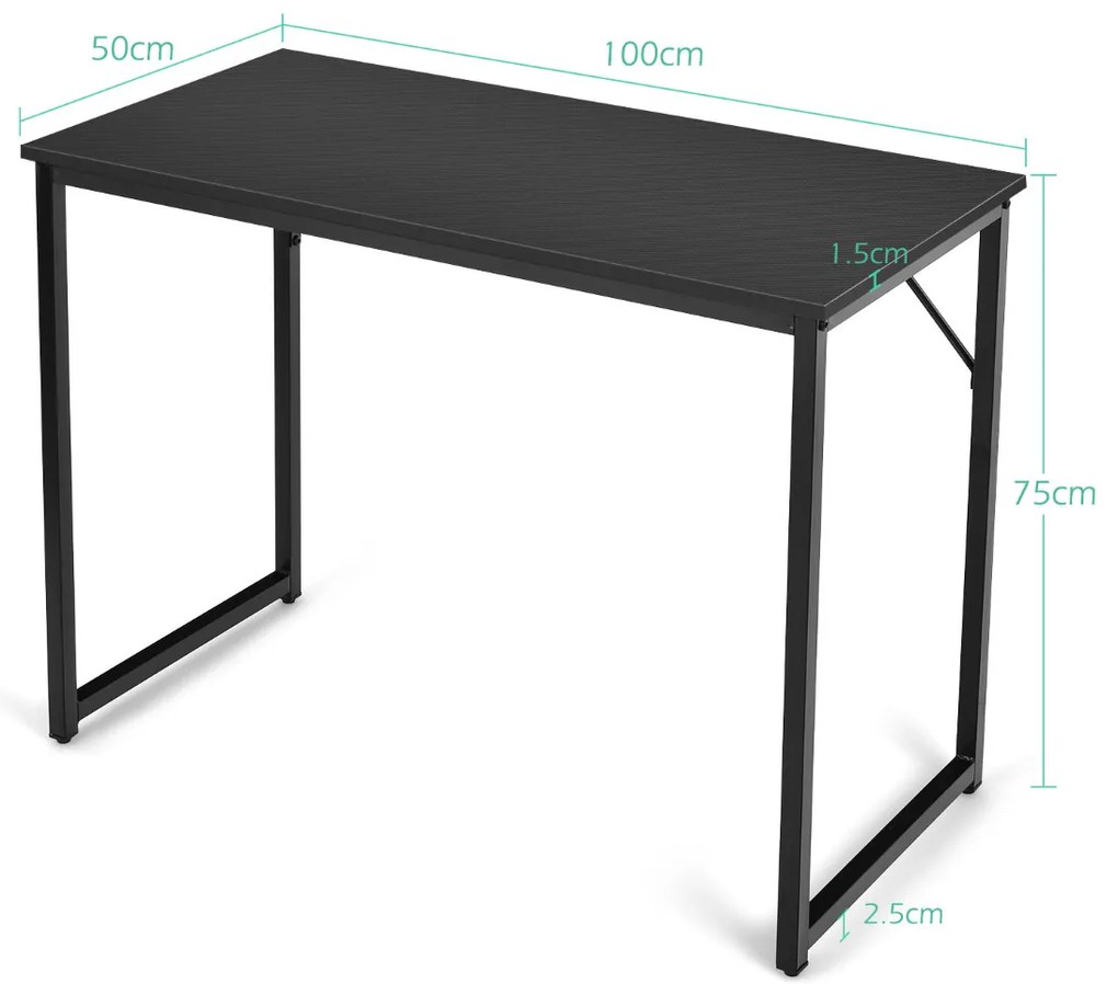 Secretária de computador moderna e simples com estrutura em aço 100 x 50 x 75 cm Preta