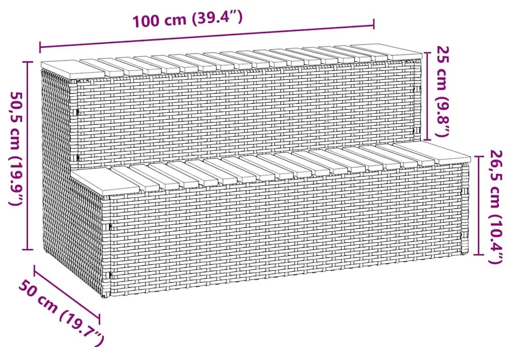 Degrau p/ hidromassagem 100x50x50,5 cm PE e acácia maciça bege