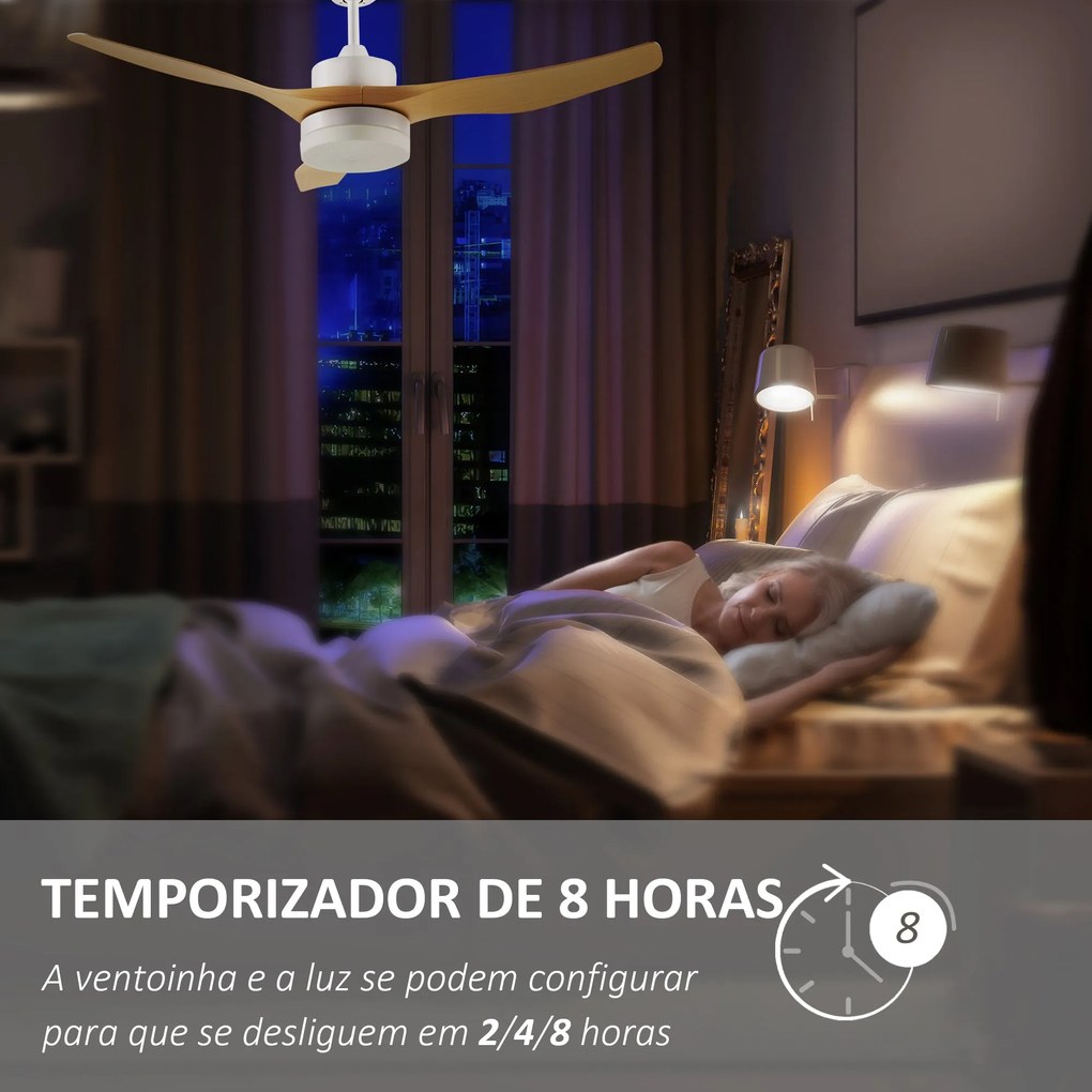 HOMCOM Ventoinha de Teto 20,5W Diâmetro 132cm com Controle Remoto Luz