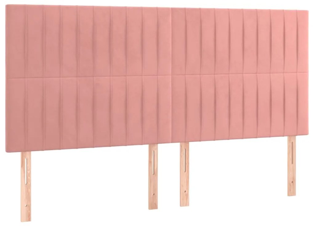 Cama box spring c/ colchão/LED 200x200 cm veludo rosa