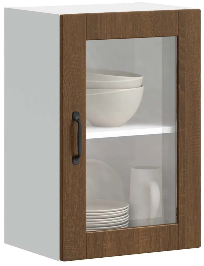 vidaXL Armário de parede cozinha porta vidro Porto carvalho castanho