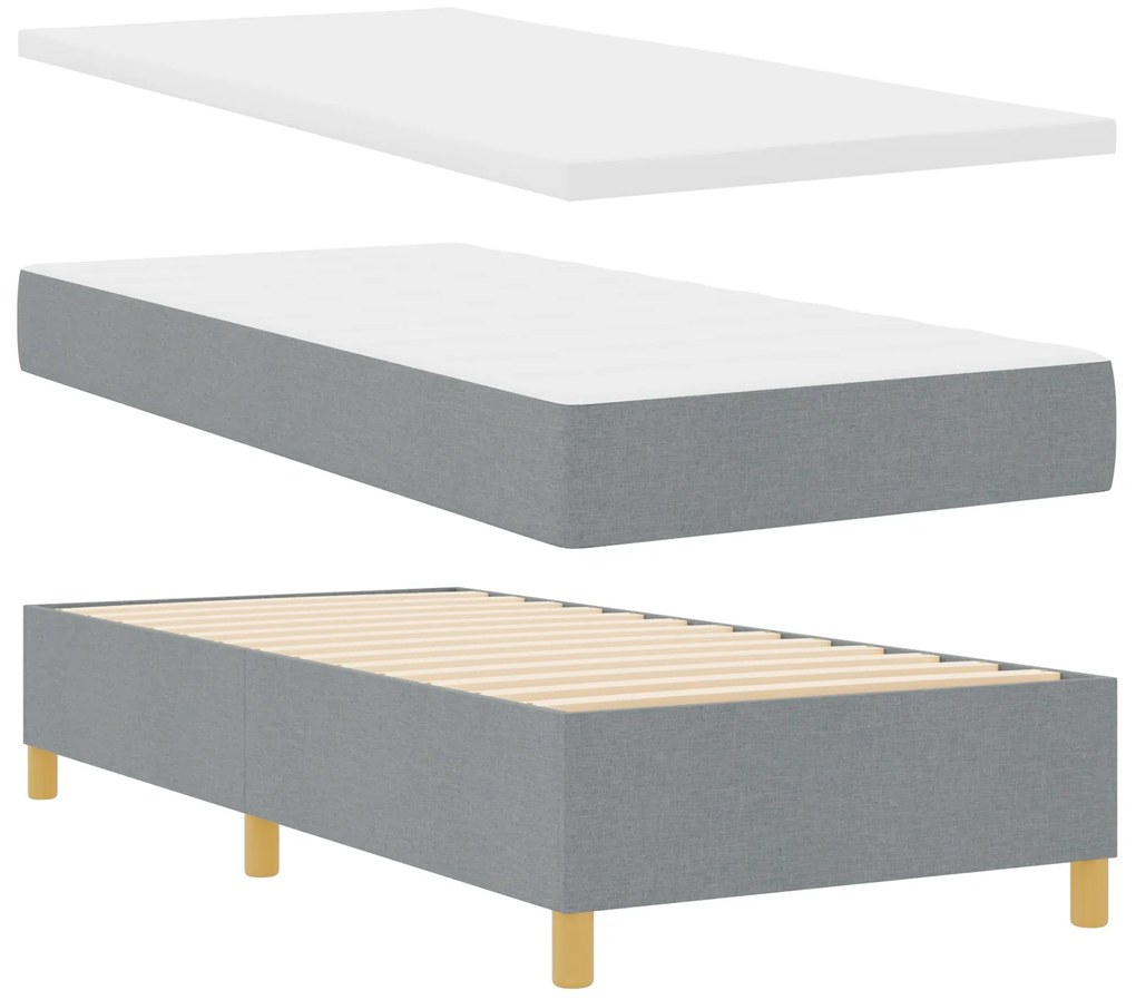 Cama Box Spring com Colchão e Banco Cinza Claro 90x200 cm em Tecido