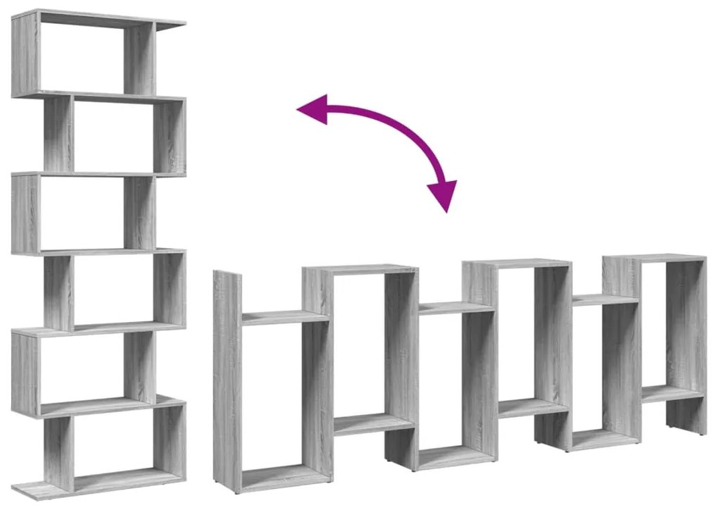 Estante divisória 6 níveis derivados de madeira cinzento sonoma