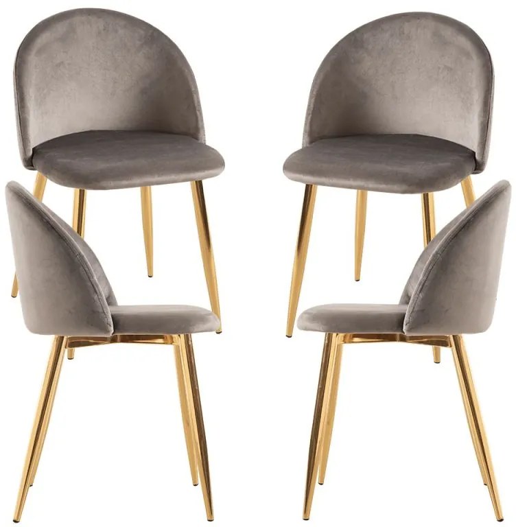 Pack 4 Cadeiras Vint Veludo Golden - Cinza claro