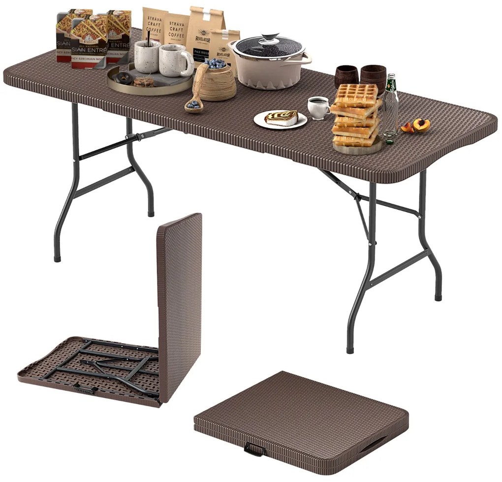 Mesa de piquenique de 180 cm com superfície em HDPE portátil para acampar Café