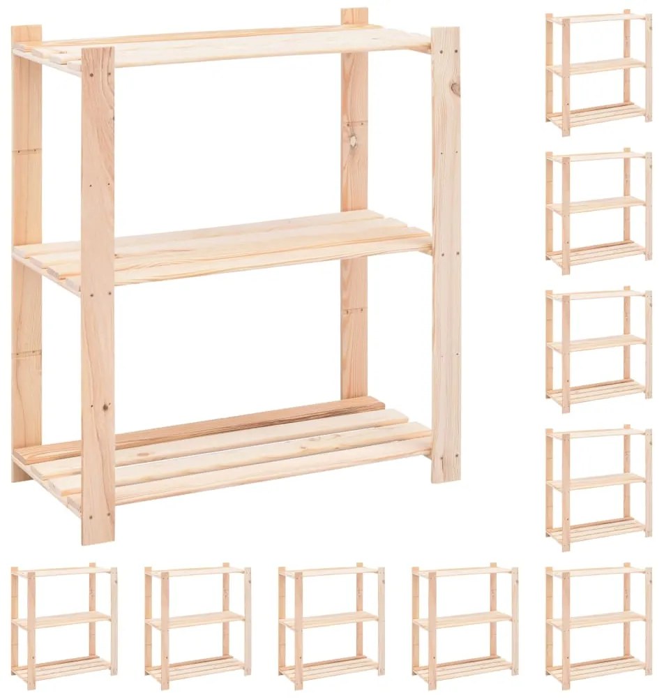 10 unidades arrumação 3 prateleiras 80x38x90cm pinho 150 kg