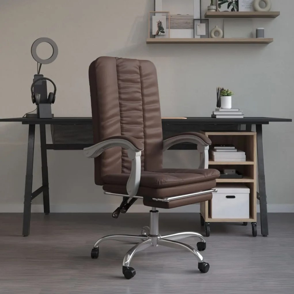 vidaXL Cadeira de escritório reclinável couro artificial castanho