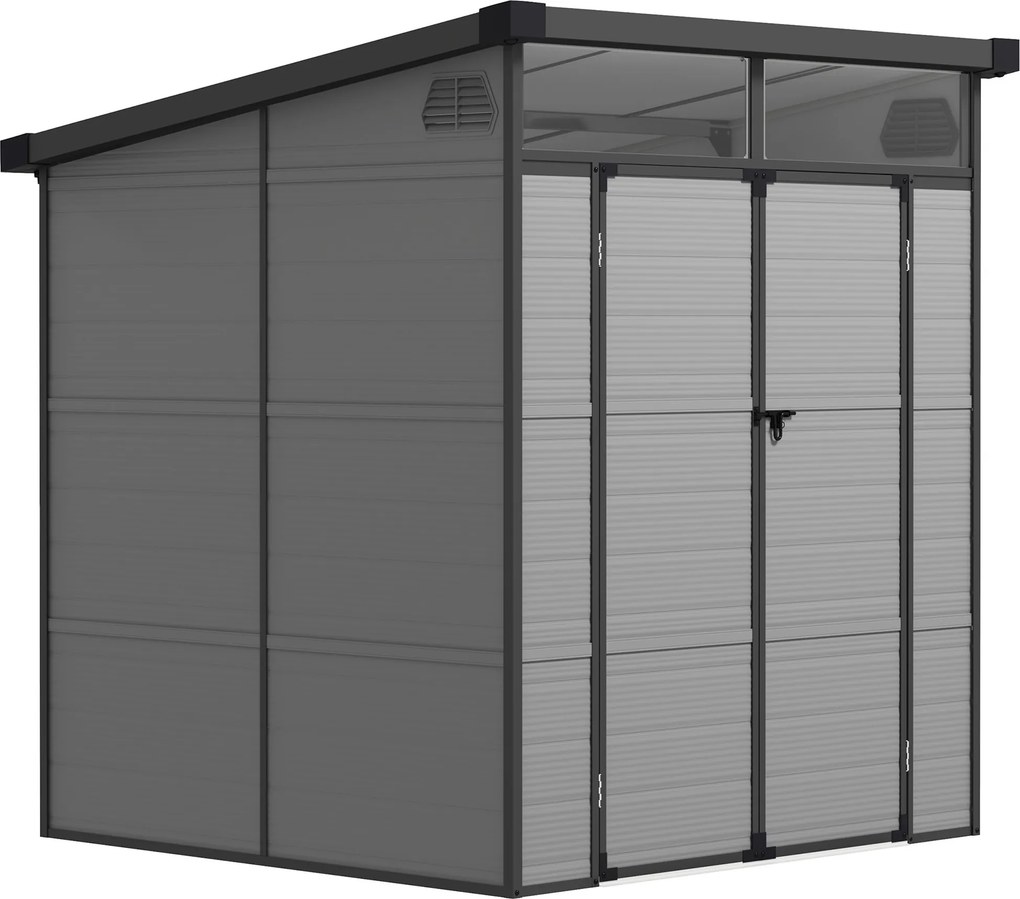 Abrigo de Jardim 3,24 m² 190x191x215 cm com Porta de Correr e Trinco Janela e Ventilação para Armazenamento de Ferramentas Cinza Claro
