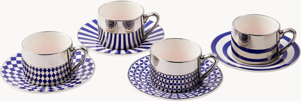 Chávenas de café em porcelana com pires Aunty, conjunto de 8