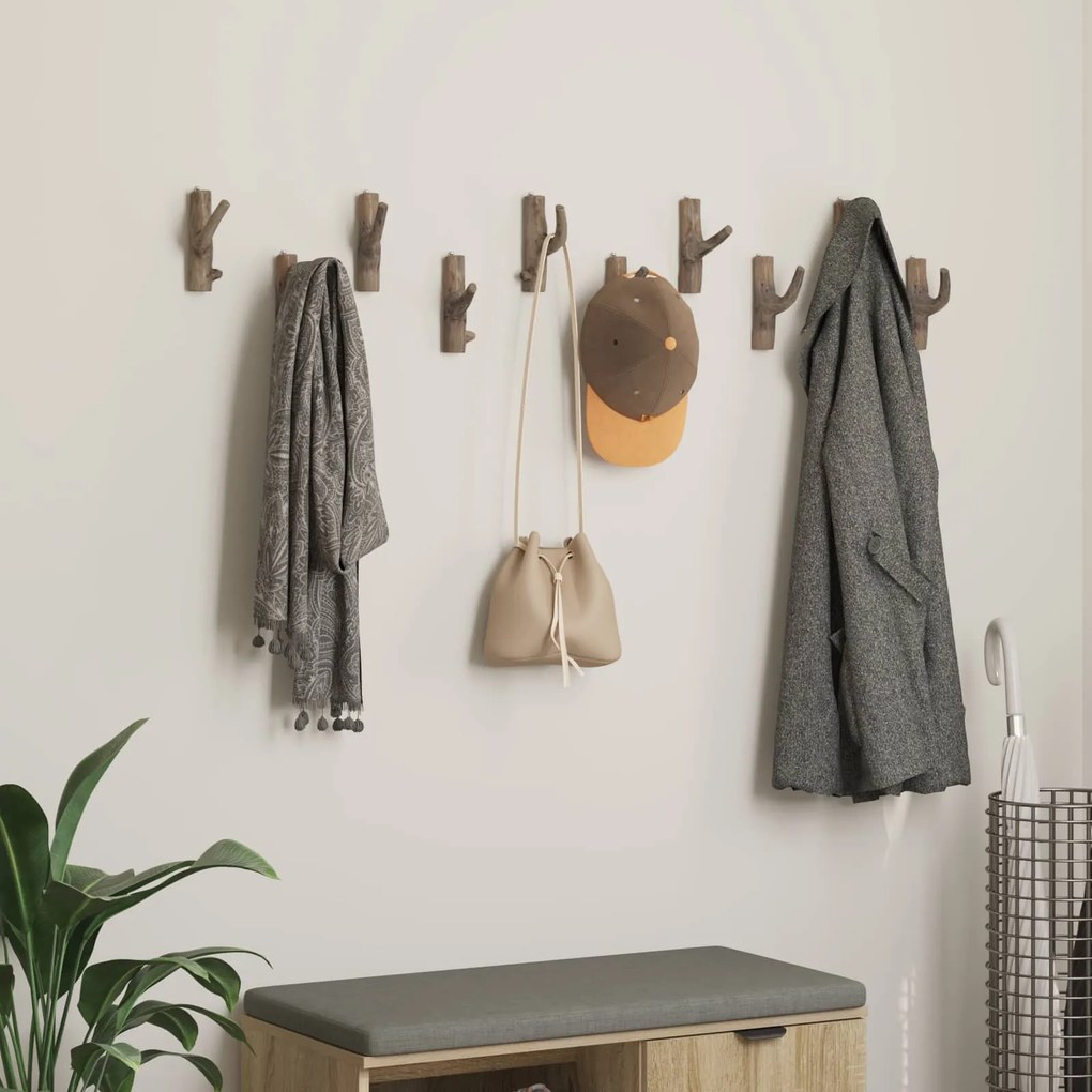 vidaXL Gancho Castanho 4 x 4 x 14 cm Madeira Reforçada Sólida