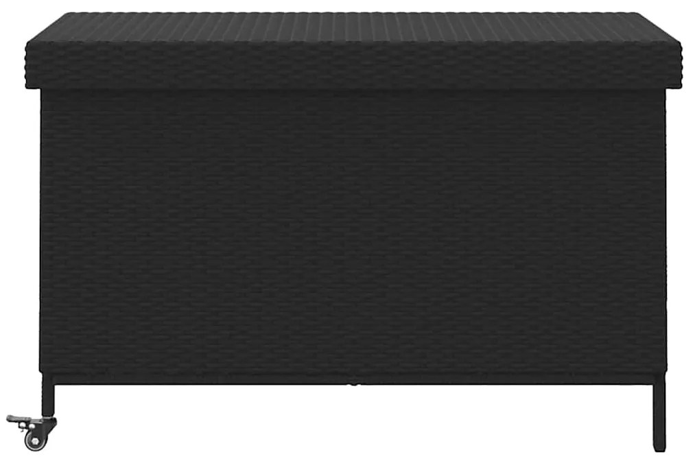 Caixa de arrumação jardim com rodas 110x55x73 cm vime PE preto