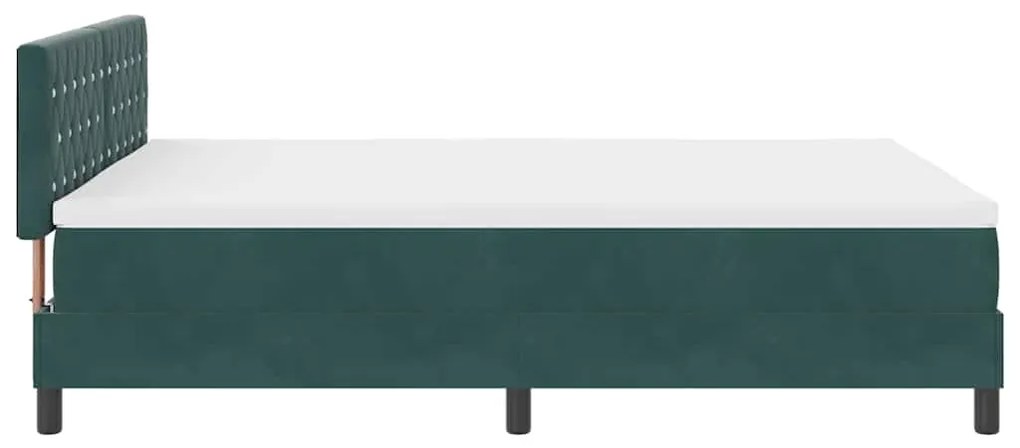Cama Box Spring com Colchão e LED Verde Escuro 140x190 cm Veludo