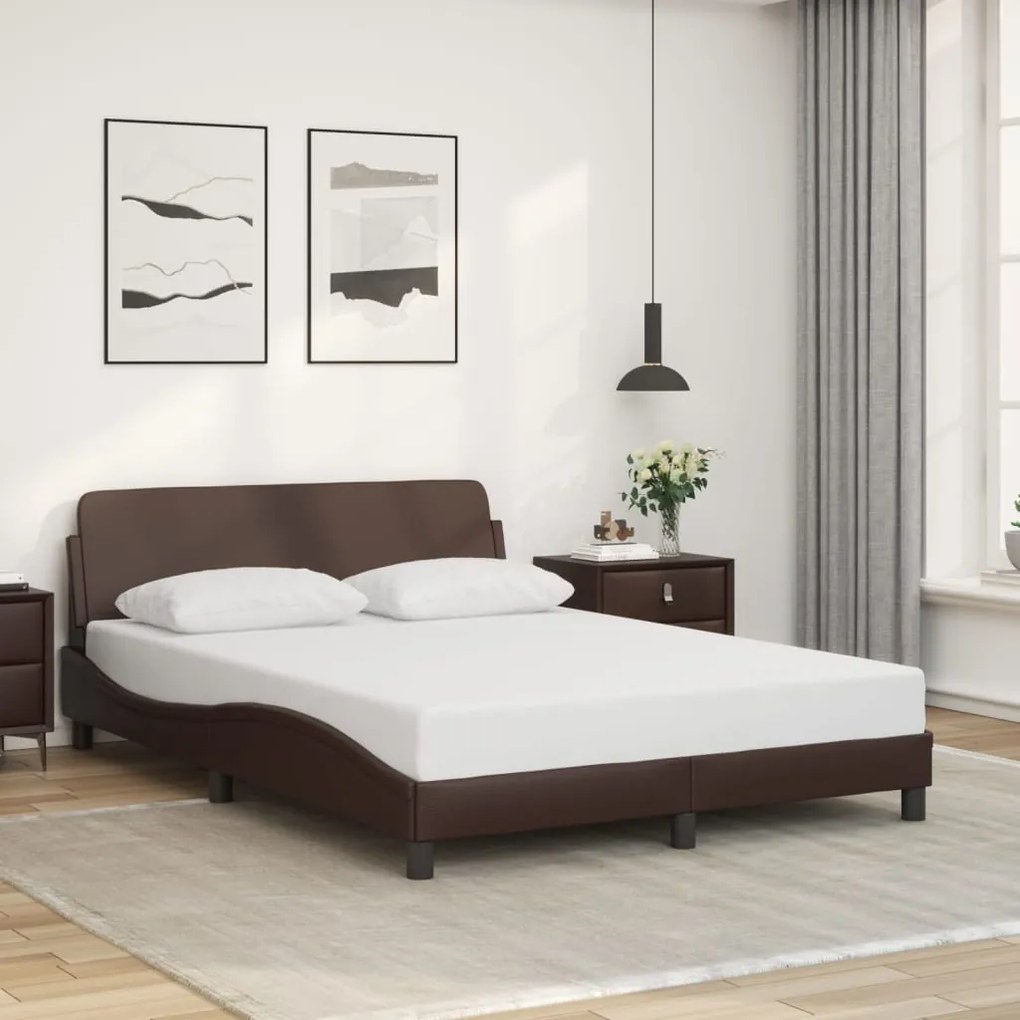 Estrutura cama c/ cabeceira 120x200cm couro artificial castanho