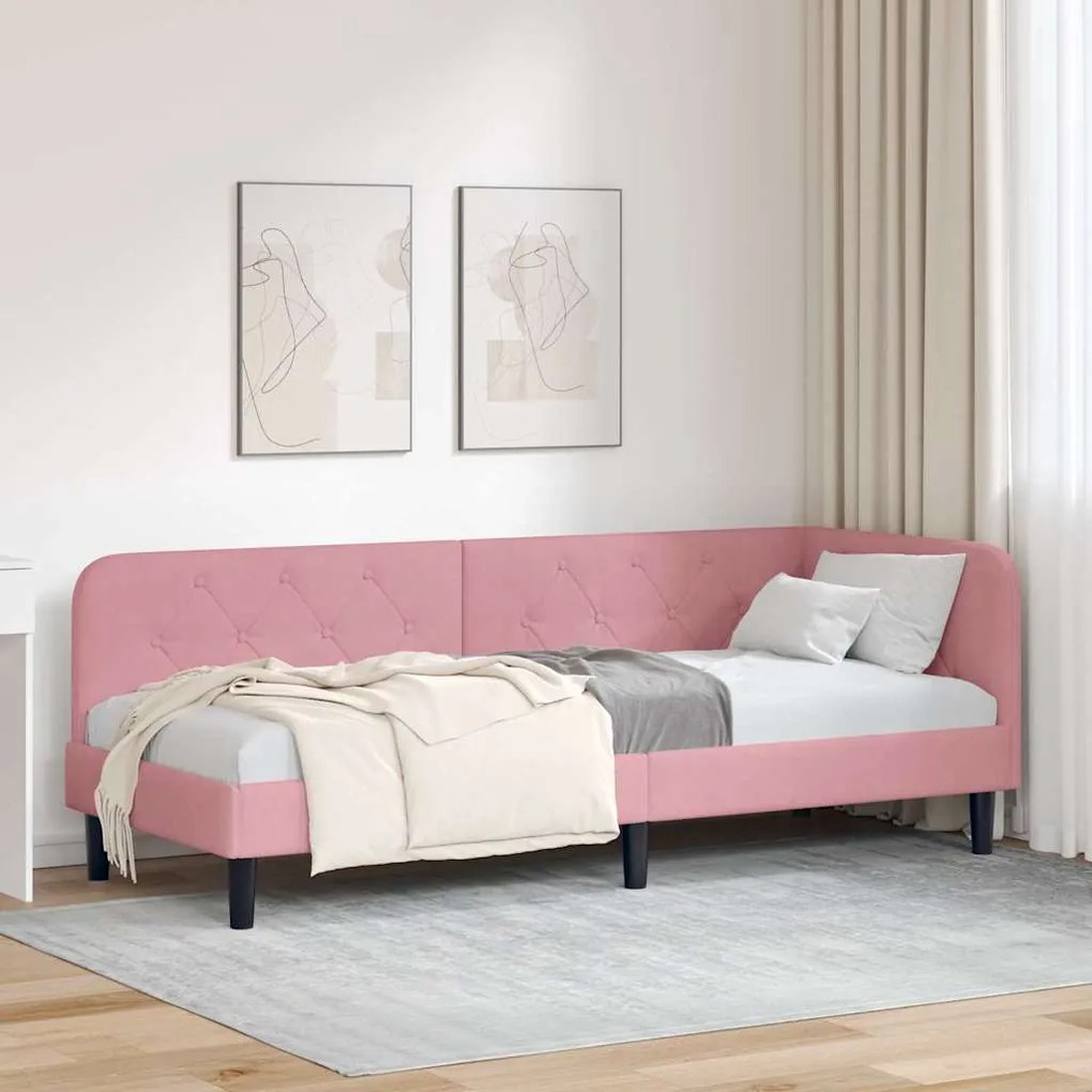 vidaXL Estrutura de Cama de Canto Rosa 80 x 200 cm Veludo