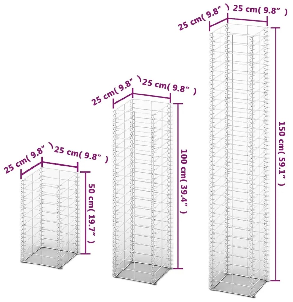 Conjunto de gabiões 3 pcs arame galvanizado