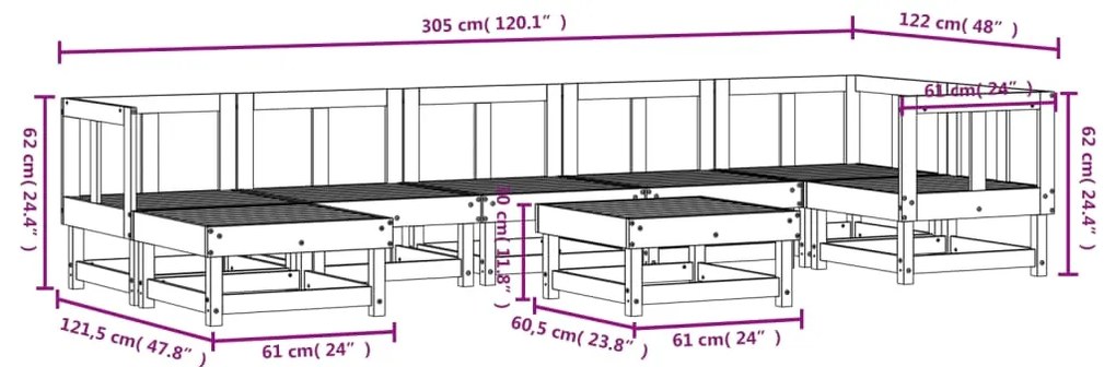 8 pcs conjunto lounge de jardim pinho maciço