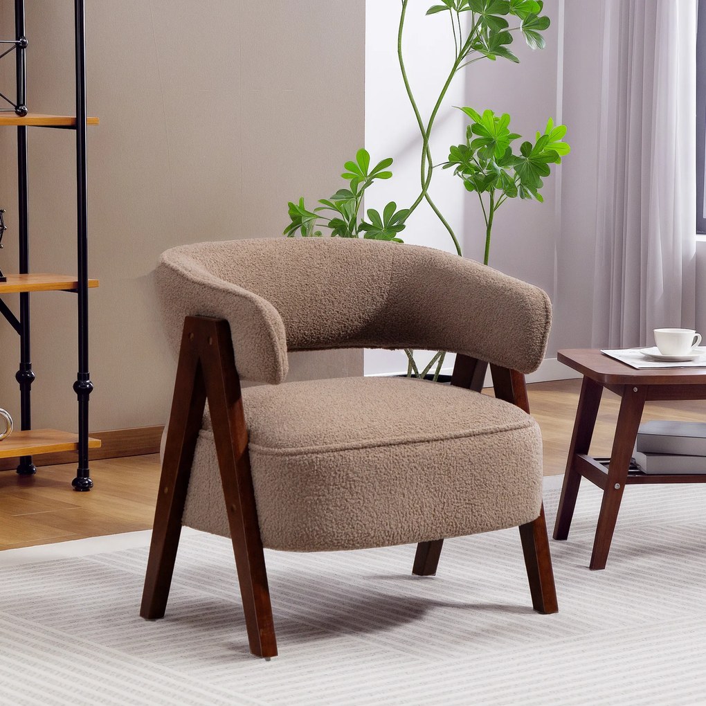 Poltrona de Sala de Estar Estofada em Borreguito Poltrona de Leitura Moderna com Encosto Curvo 70x64x71 cm Castanho