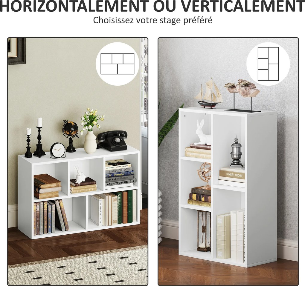 Estante com 5 compartimentos, para sala de estar, quarto ou escritório, 50 x 24 x 80 cm, branca