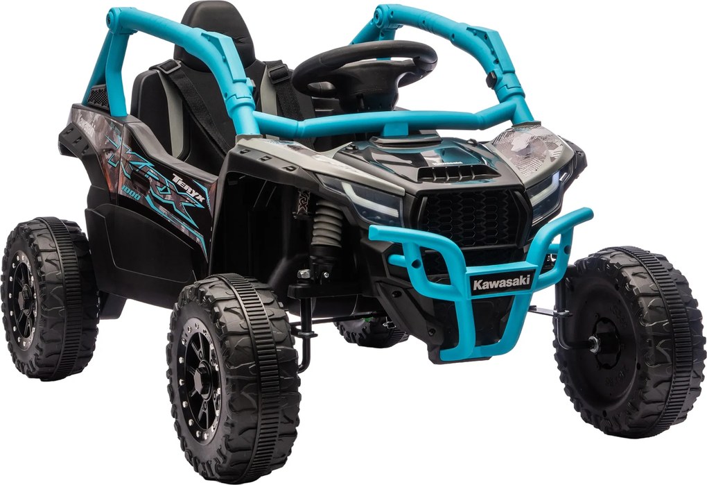 AIYAPLAY Carro Elétrico para Crianças 12V Kawasaki Teryx KRX 1000 com 2 Motores Faróis e USB 100x64x56 cm Azul | Aosom Portugal
