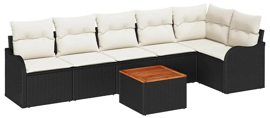 Conjunto de Sofá de Jardim de 7 Peças com Almofadas em Rattan Preto e