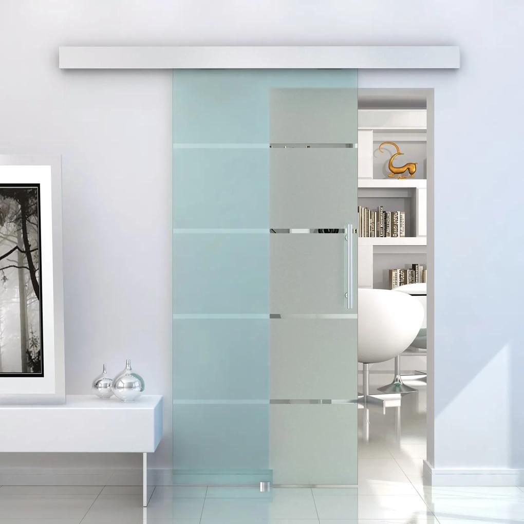 HomCom Porta de Correr de Vidro Translúcido com Listas Transparentes - e Vidro Liga de Alumínio - 102,5 x 205 cm