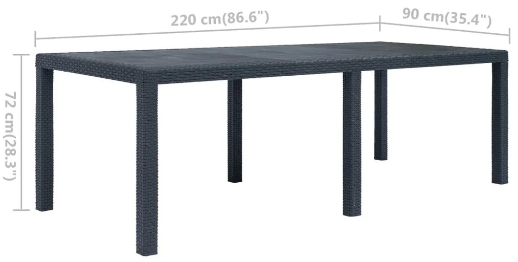 Mesa de jardim 220x90x72cm plástico antracite c/ aspeto de vime