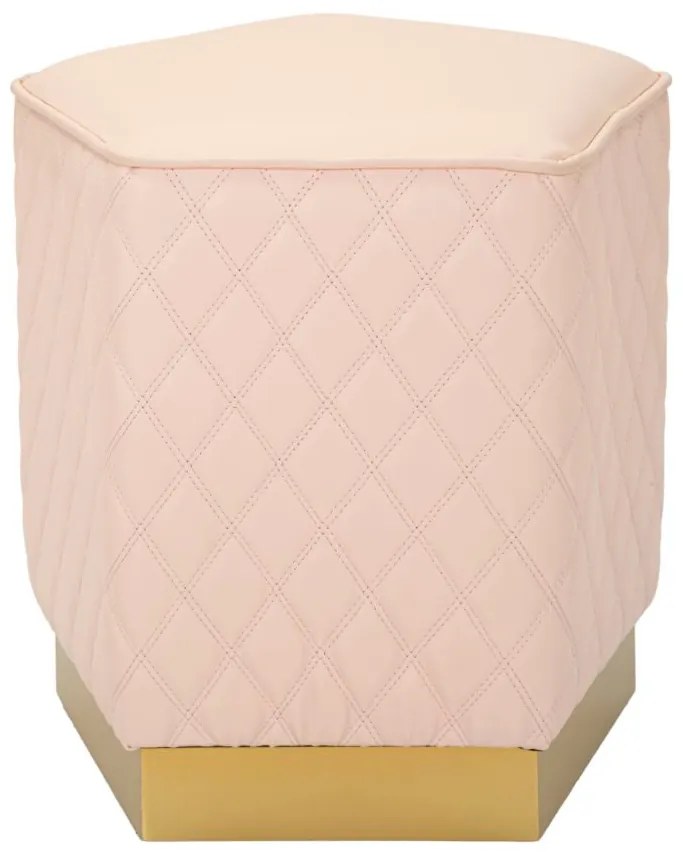 Puff Pentagonal Sharon - Couro Sintético Rosa e Base Dourada - 35 cm x
