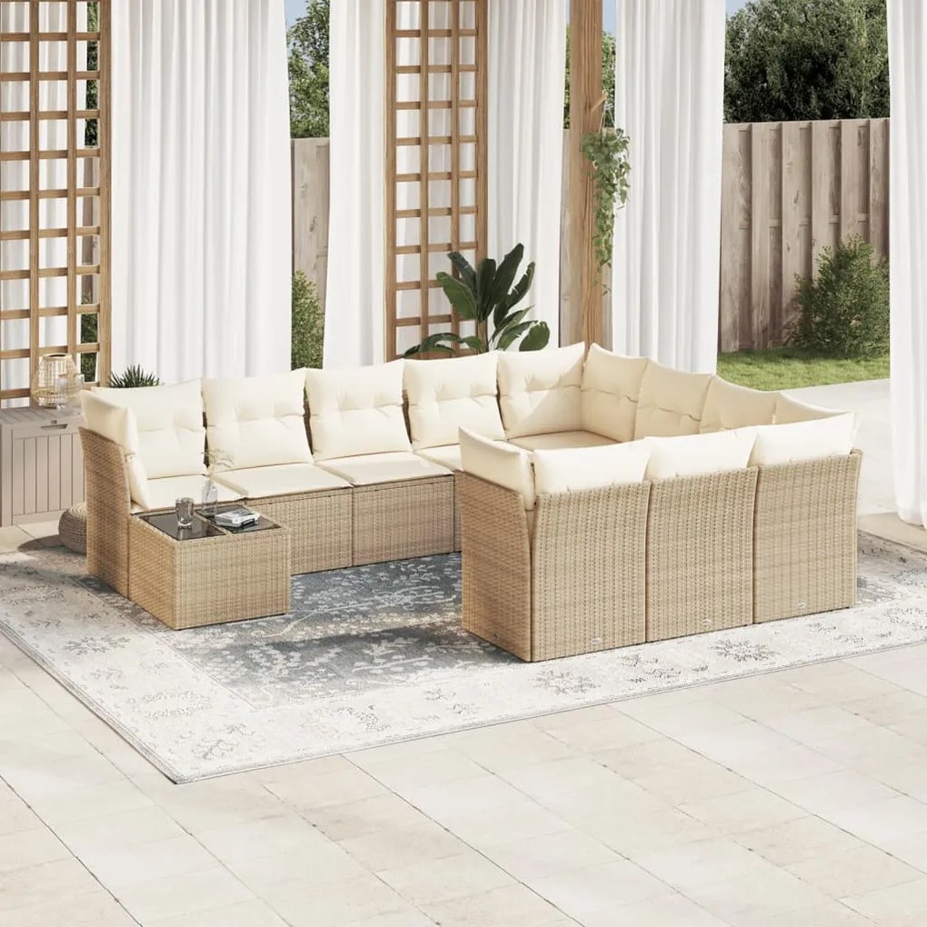 11 pcs conjunto sofás de jardim c/ almofadões vime PE bege