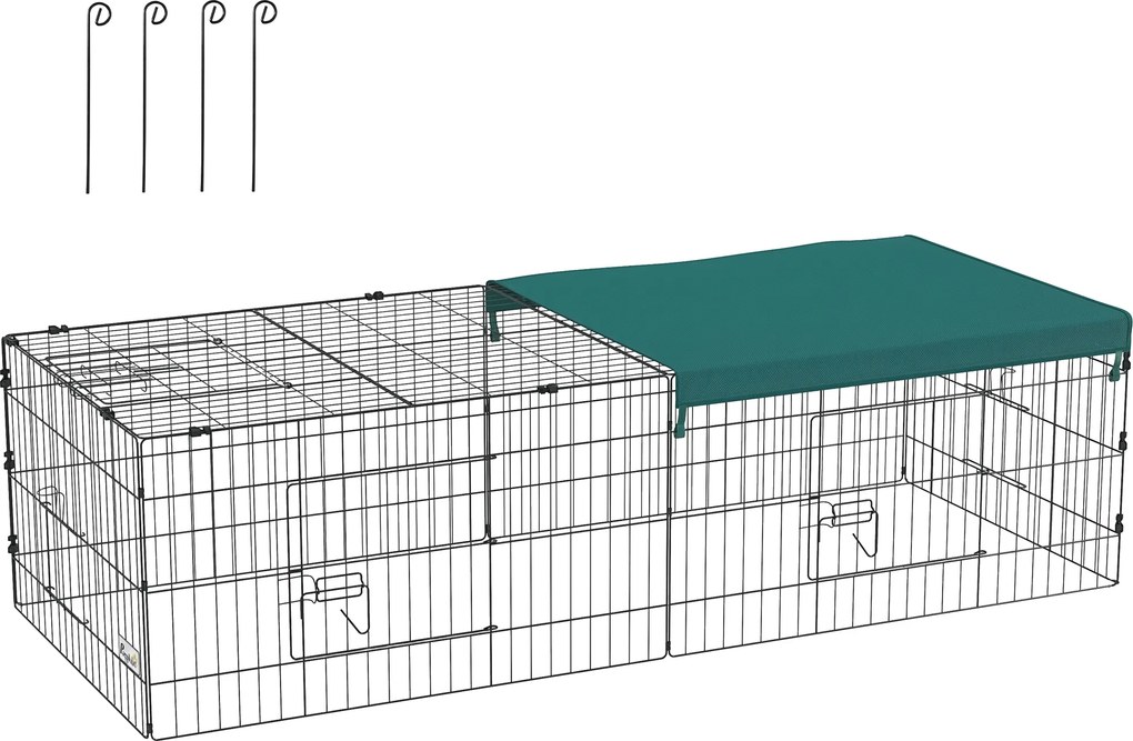 Recinto modular em aço com lona para coelhos, roedores e pequenos animais, para interior e exterior, 185 x 75 x 50 cm, verde