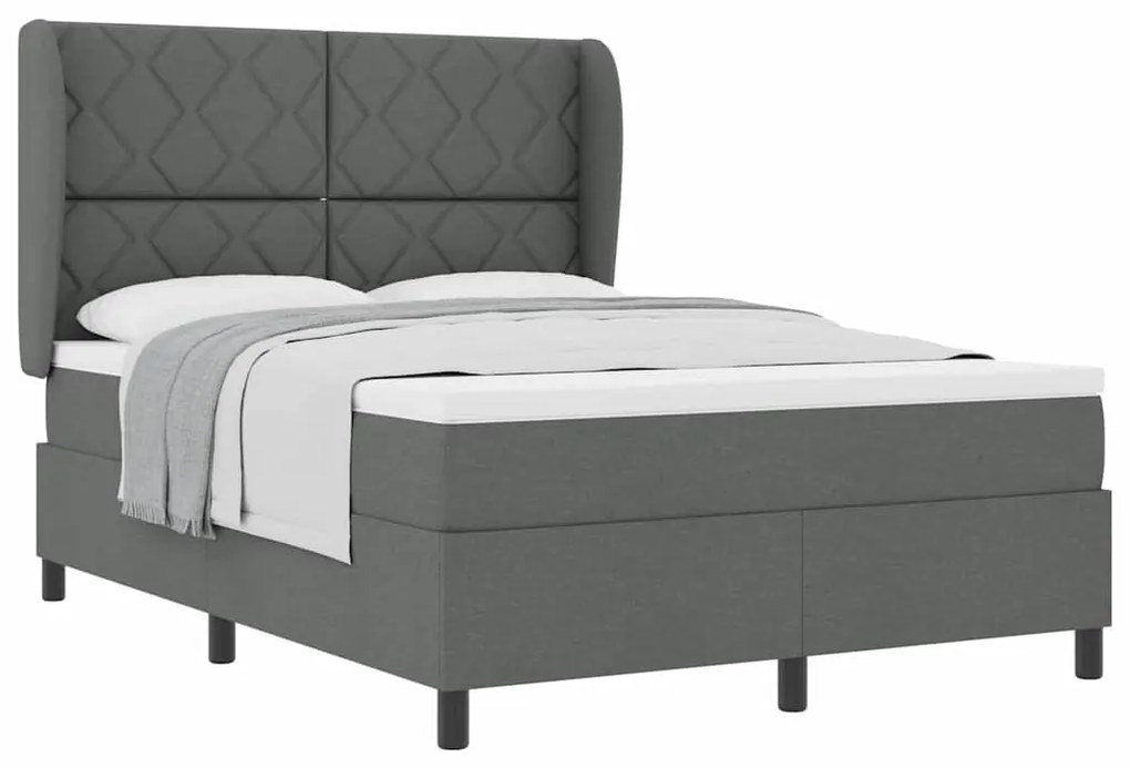 Cama com Estrado e Colchão - Cinza Escuro, 140x190 cm, Tecido