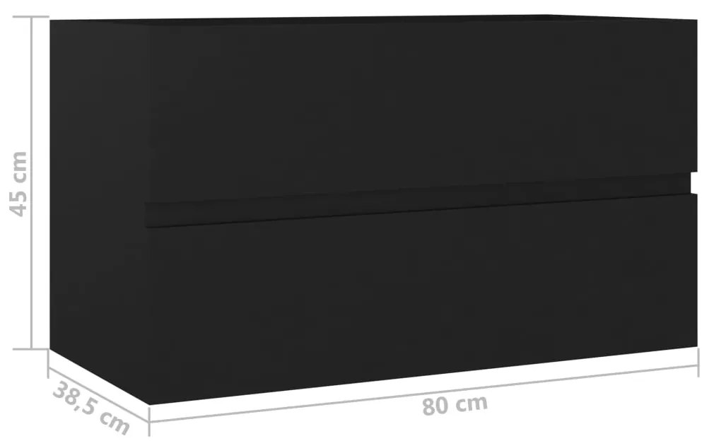 Armário de Parede para Lavatório de 80 cm - Preto - Design Moderno