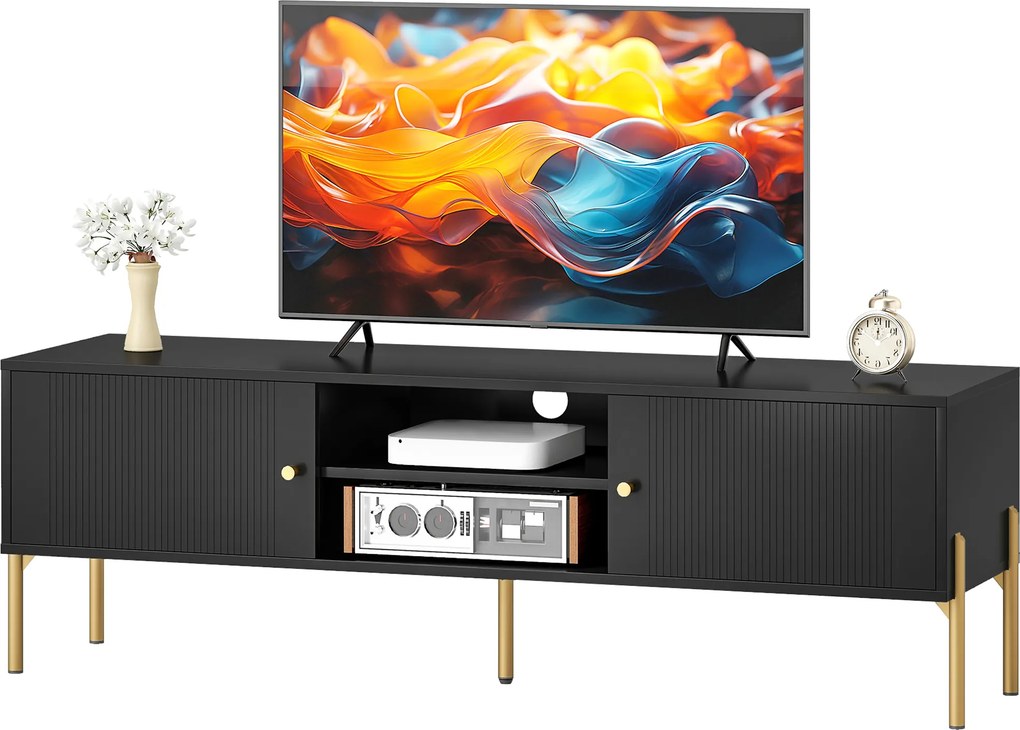 Móvel TV para Televisão até 65 Polegadas, 140 x 38 x 45,9 cm, Portas Caneladas, Preto