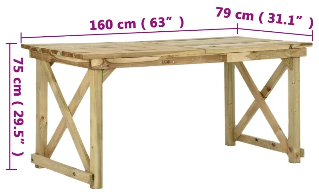 Mesa de jardim 160x79x75 cm madeira